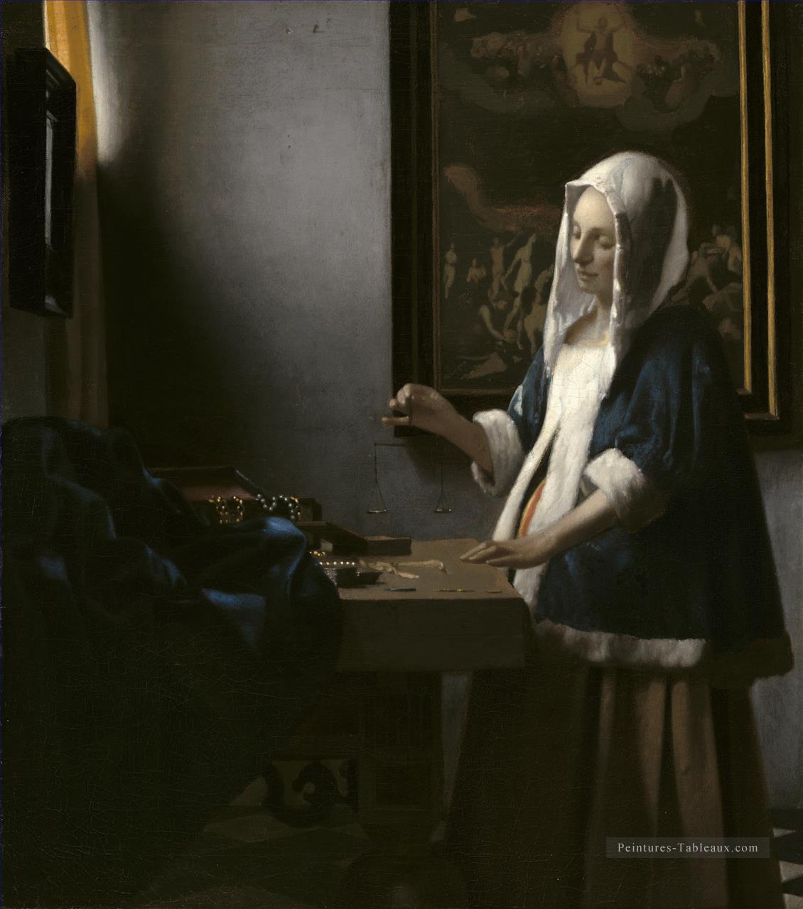 Femme tenant un équilibre Baroque Johannes Vermeer Peintures à l'huile